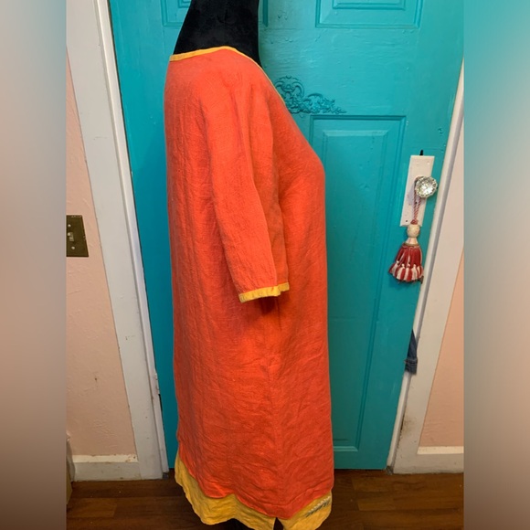 Blue Cactus Linen Shirt-dress Floral Boho Southwest - Picture 4 of 8